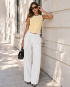 Knitted Tank Top with Yellow Contrast Buttons