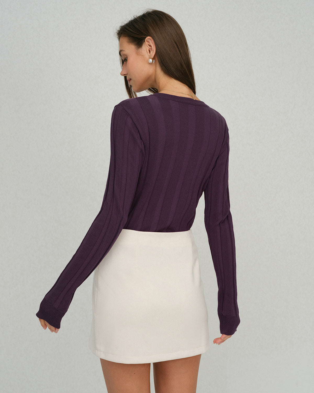Purple Slim-Fit Round Neck Knit T-Shirt