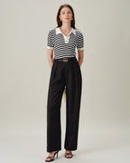 Striped Knit Cardigan with Black Collar