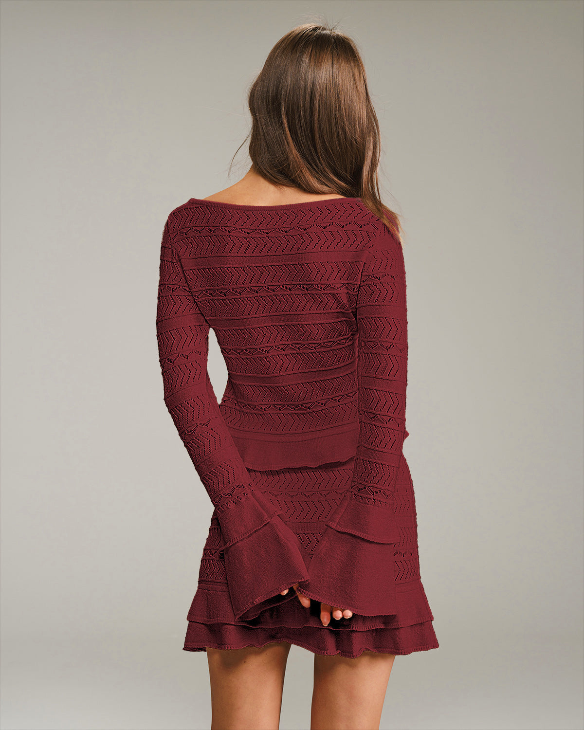 Elegant Bell Sleeve Knit Top in Wine Red