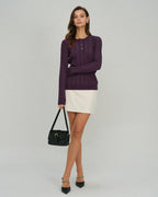 Purple Slim-Fit Round Neck Knit T-Shirt