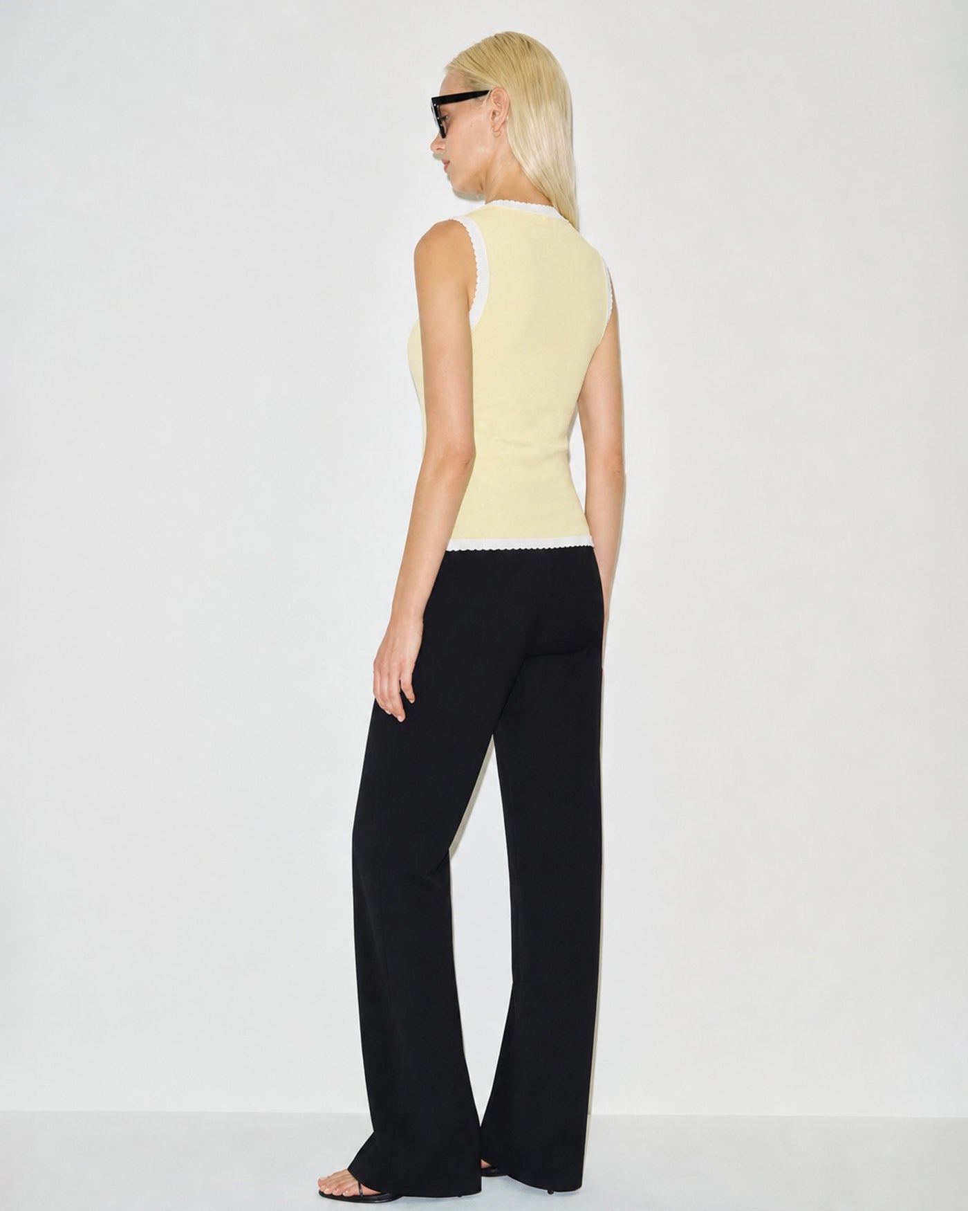Knitted Tank Top with Yellow Contrast Buttons
