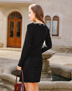 Black Viscose Knit Top with Square Neck