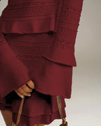 Elegant Bell Sleeve Knit Top in Wine Red