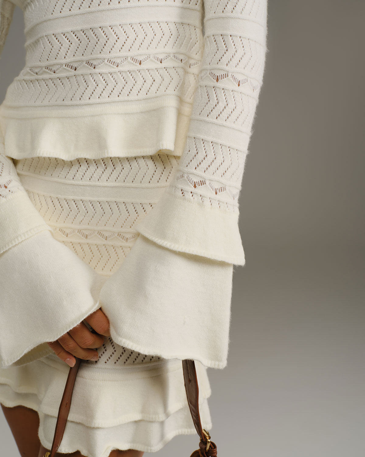 Beige Ruffled Bell Sleeve T-Shirt