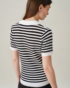 Striped Knit Cardigan with Black Collar
