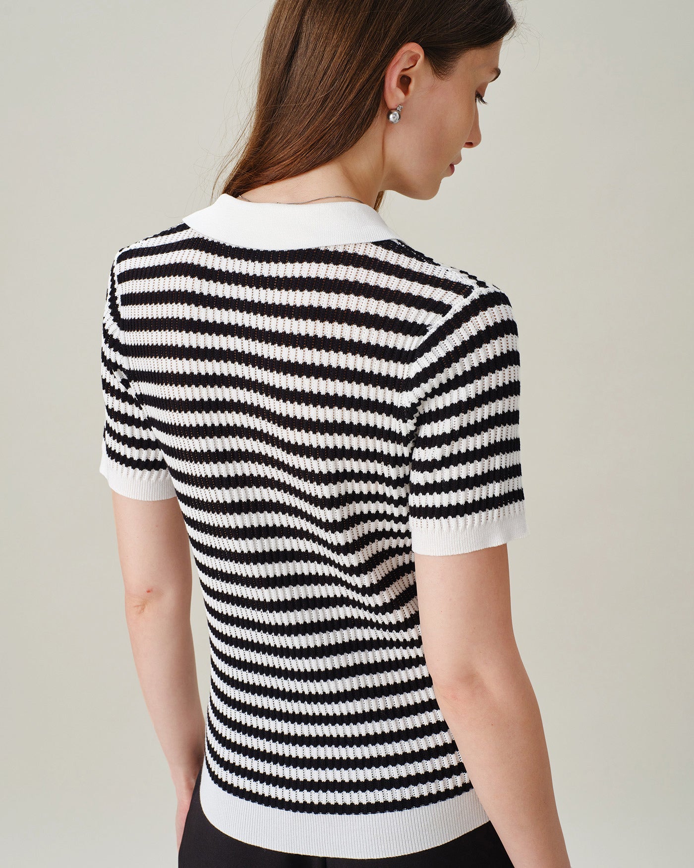 Striped Knit Cardigan with Black Collar