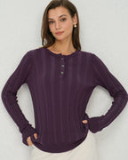 Purple Slim-Fit Round Neck Knit T-Shirt