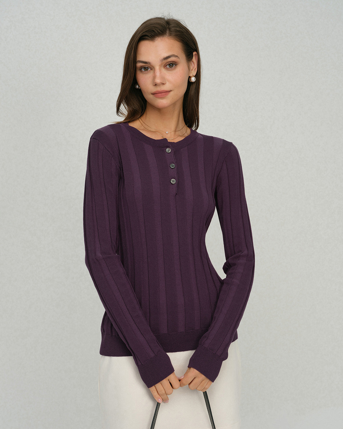 Purple Slim-Fit Round Neck Knit T-Shirt