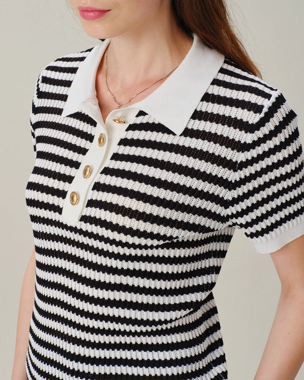 Striped Knit Cardigan with Black Collar