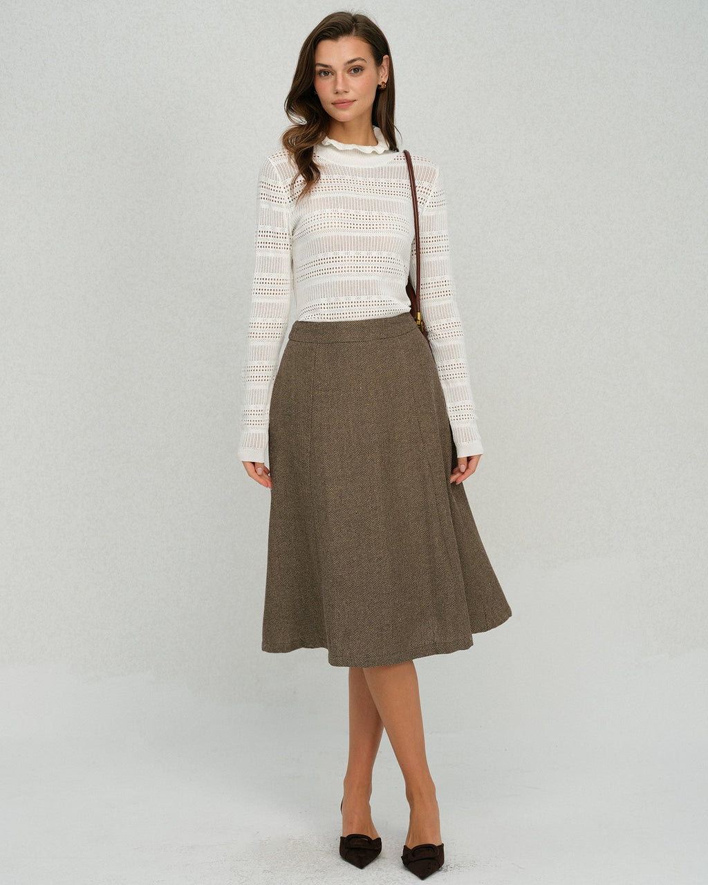 Beige Viscose Knit Turtle Neck Tee