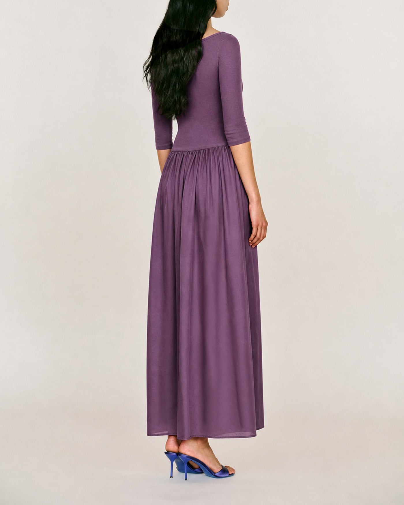 Purple V-Neck Ruched A-Line Maxi Gown