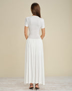 White Maxi Dress with V-Neck and Lace Accents