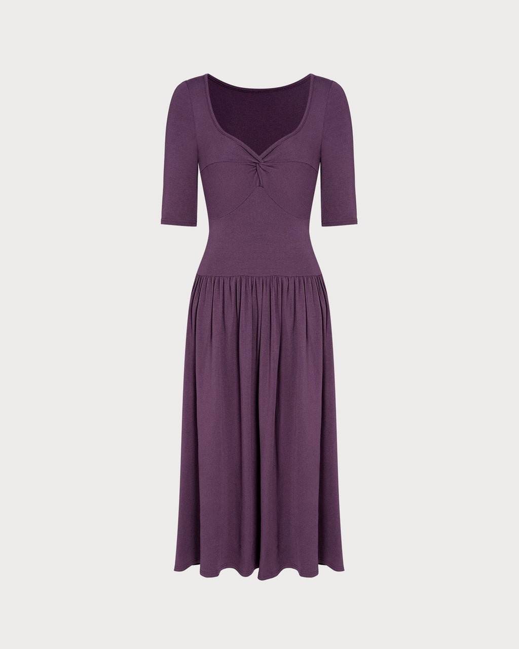 Purple V-Neck Ruched A-Line Maxi Gown