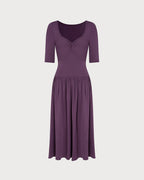 Purple V-Neck Ruched A-Line Maxi Gown