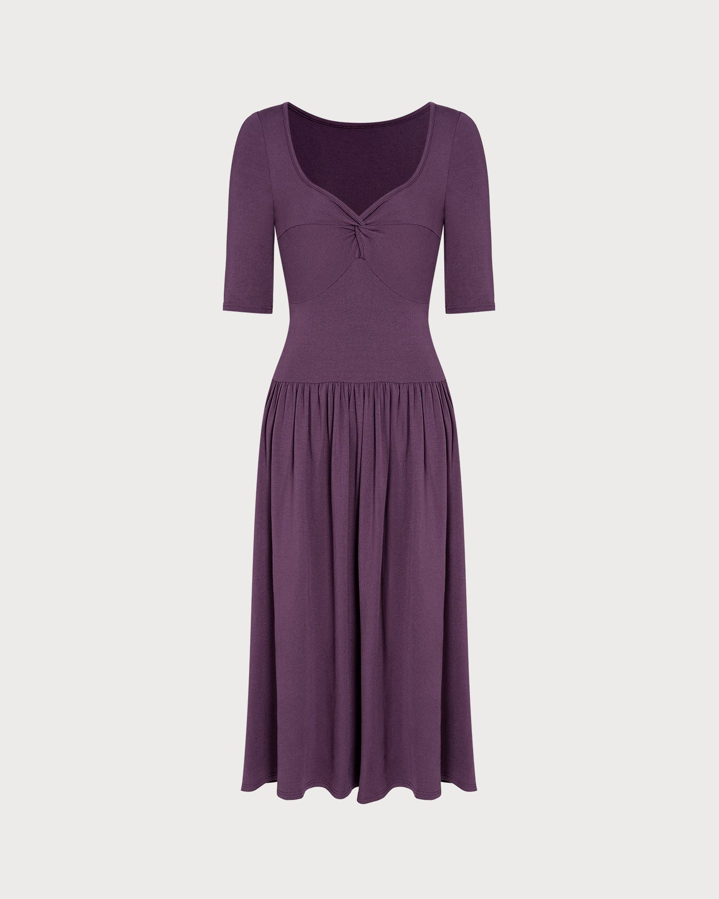 Purple V-Neck Ruched A-Line Maxi Gown