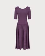 Purple V-Neck Ruched A-Line Maxi Gown