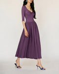 Purple V-Neck Ruched A-Line Maxi Gown