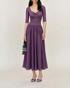 Purple V-Neck Ruched A-Line Maxi Gown