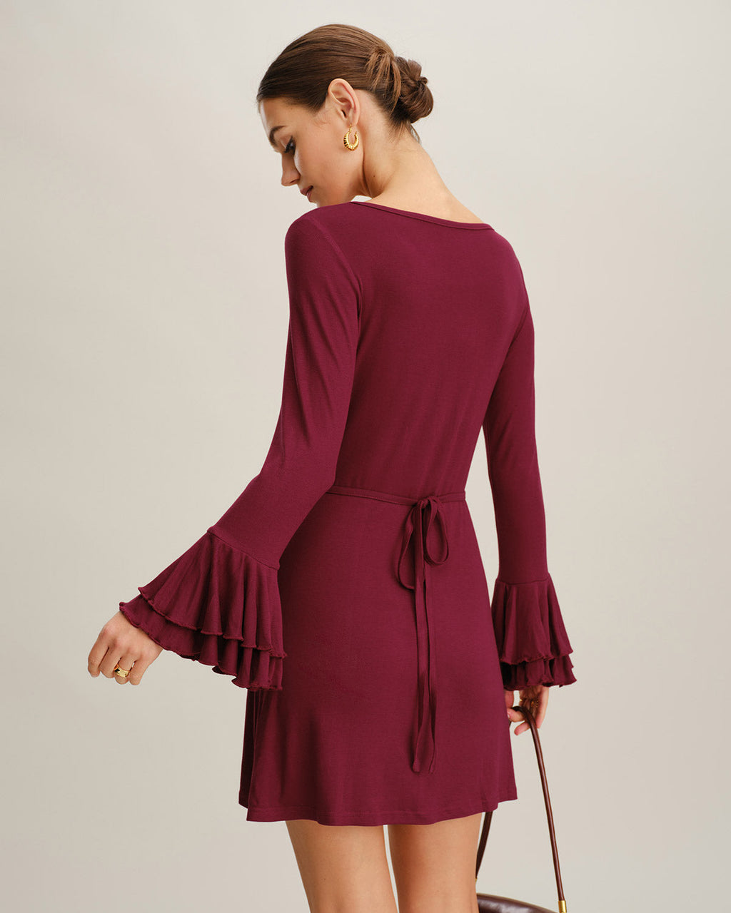 Wine Red Ruffled A-Line Mini Dress