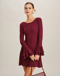 Wine Red Ruffled A-Line Mini Dress