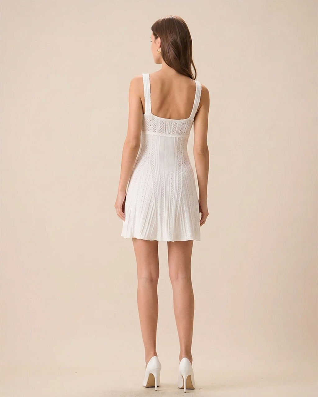 Textured White Sleeveless Mini Dress