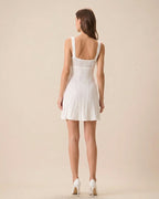 Textured White Sleeveless Mini Dress