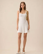 Textured White Sleeveless Mini Dress