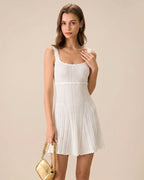 Textured White Sleeveless Mini Dress