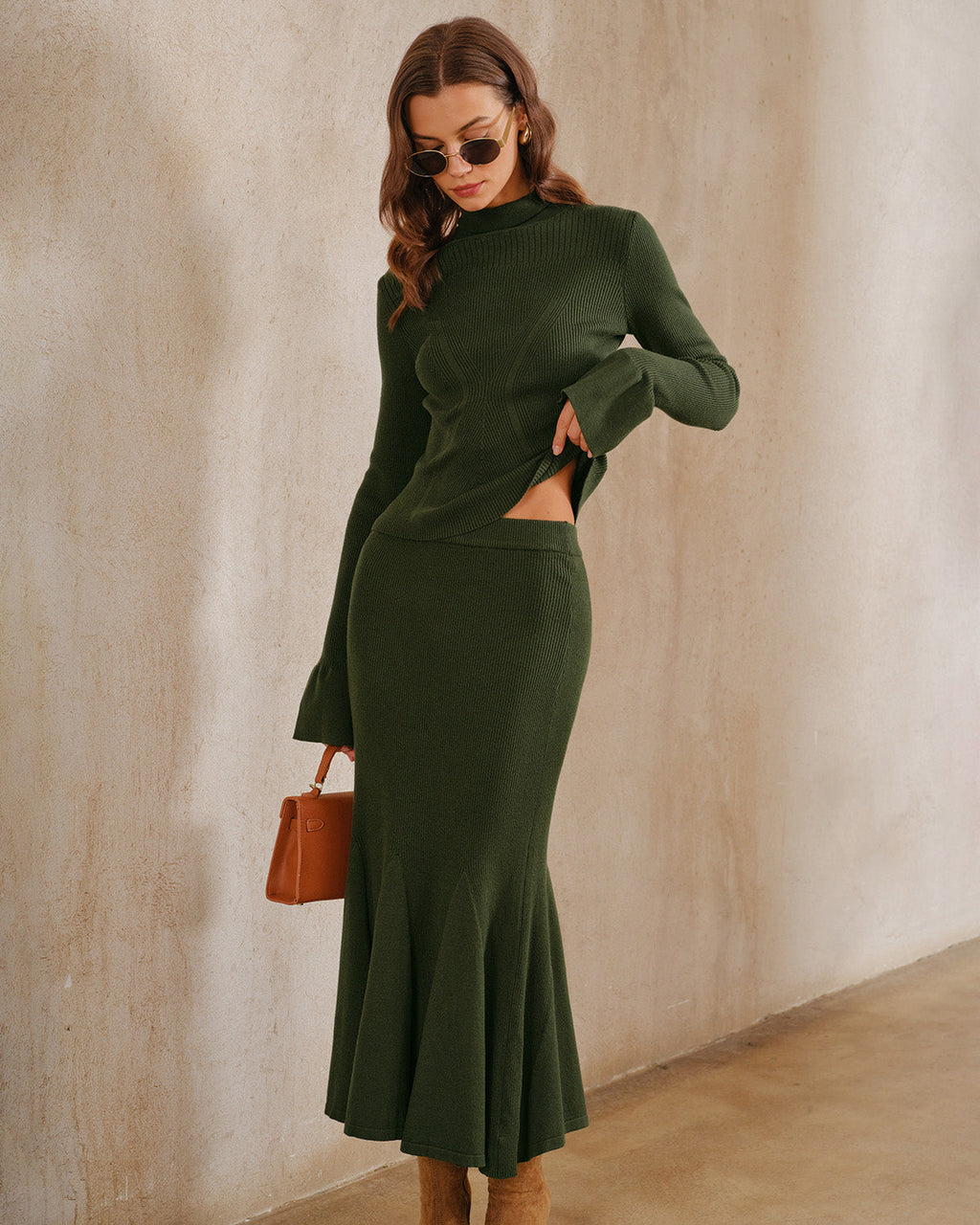 Emerald Knit Mermaid Midi Skirt