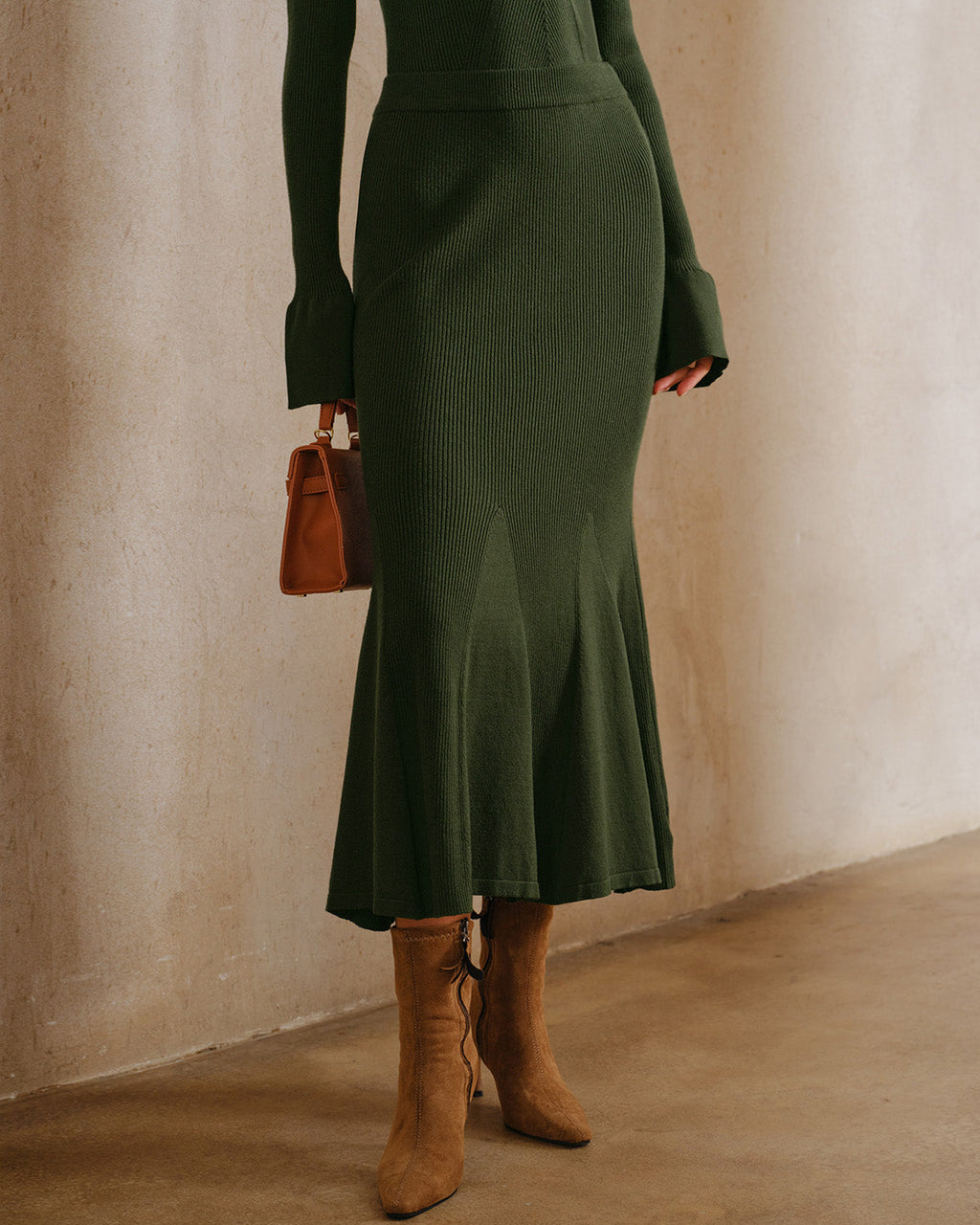 Emerald Knit Mermaid Midi Skirt