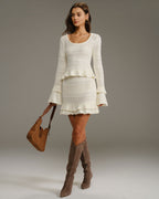 Beige Knit Mini Skirt with High Waist