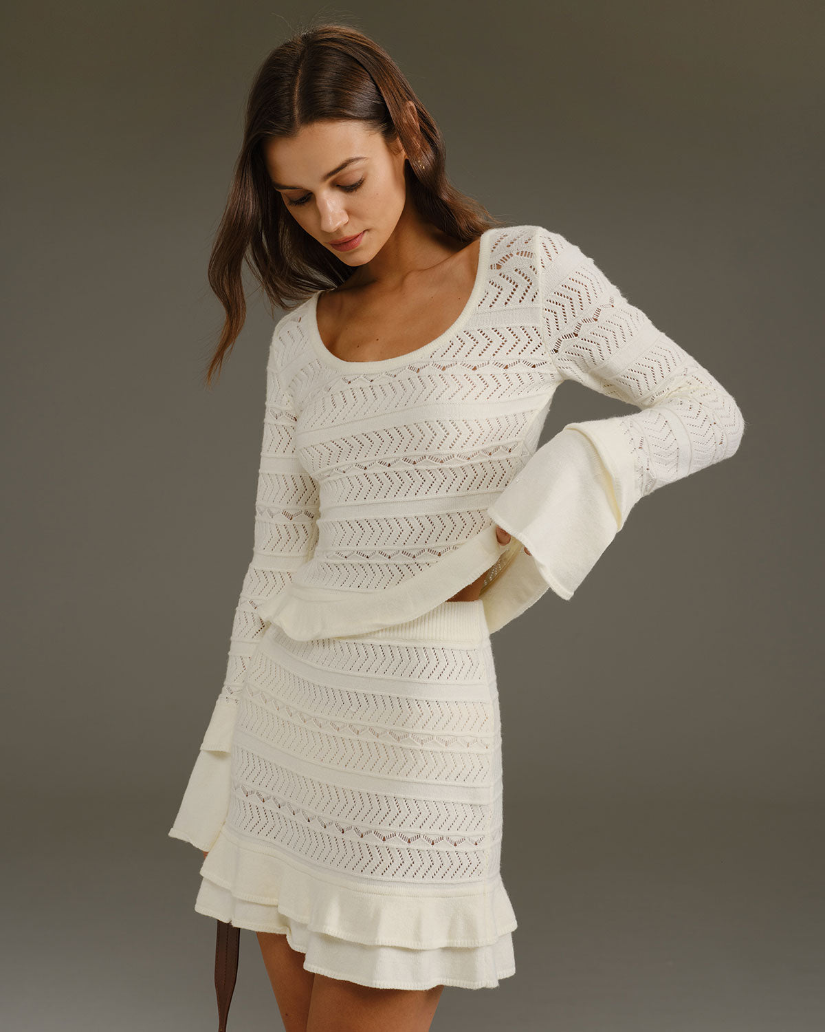 Beige Knit Mini Skirt with High Waist