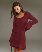 Wine Red Ruffled Knit Mini Skirt