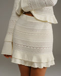 Beige Knit Mini Skirt with High Waist