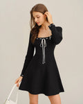Black A-Line Sweater Dress with Contrast Details