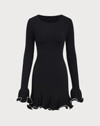 Black Knit Sweater Dress with Contrasting Bell Sleeves
