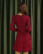Scalloped Viscose Sweater Dress in Wine Red