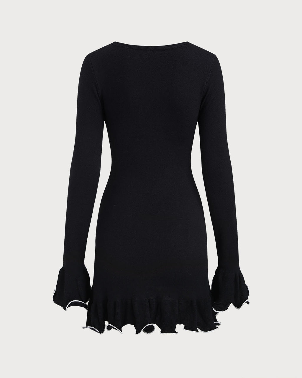 Black Knit Sweater Dress with Contrasting Bell Sleeves