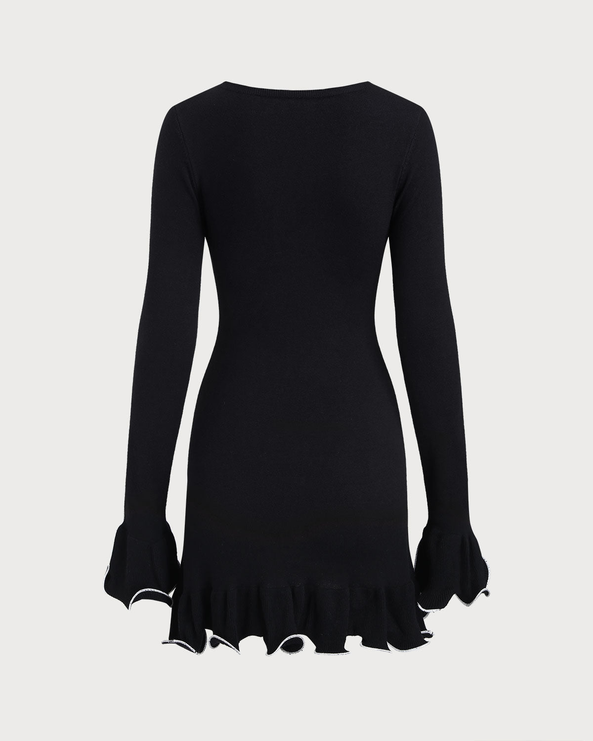 Black Knit Sweater Dress with Contrasting Bell Sleeves