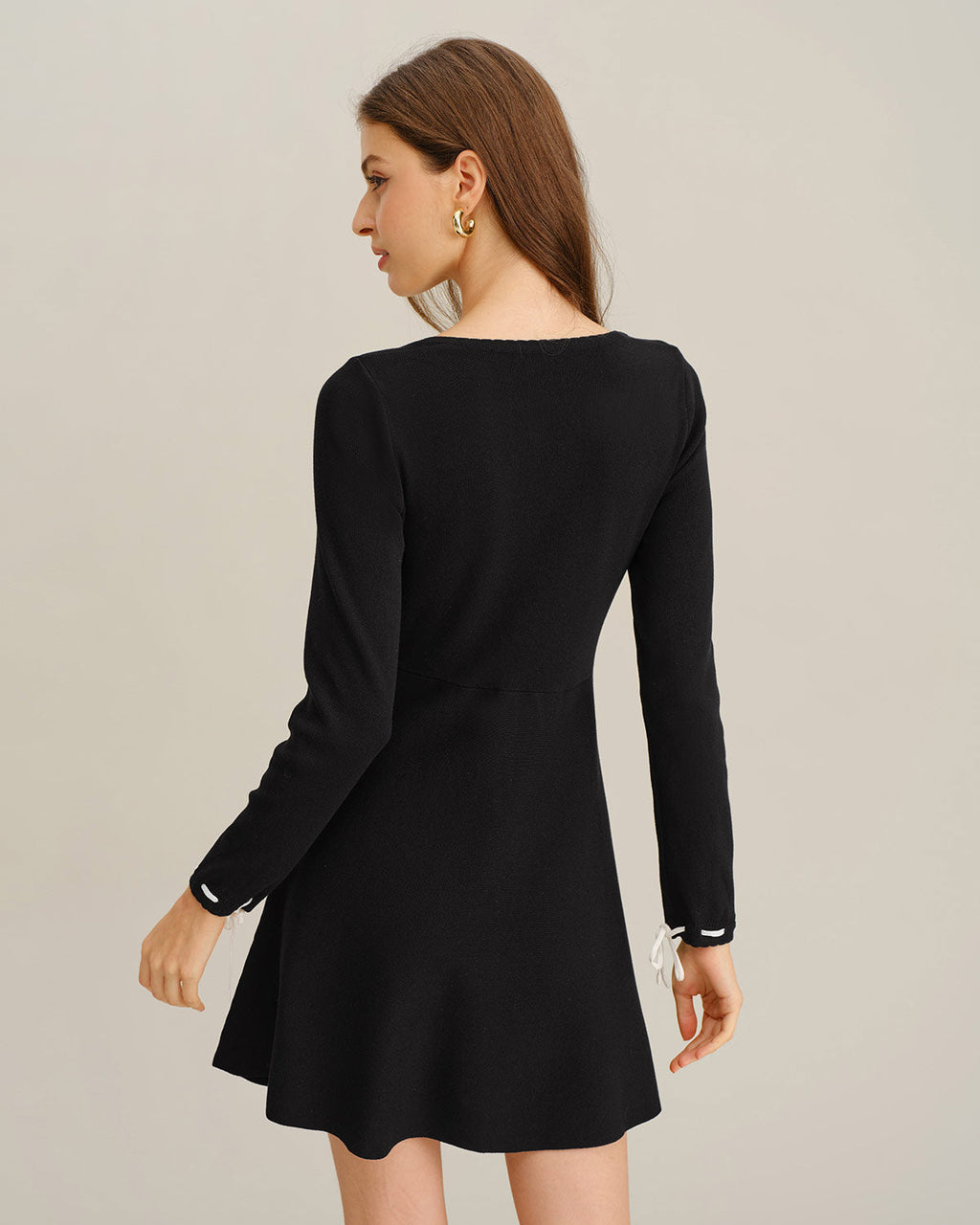 Black A-Line Sweater Dress with Contrast Details
