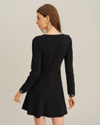 Black A-Line Sweater Dress with Contrast Details