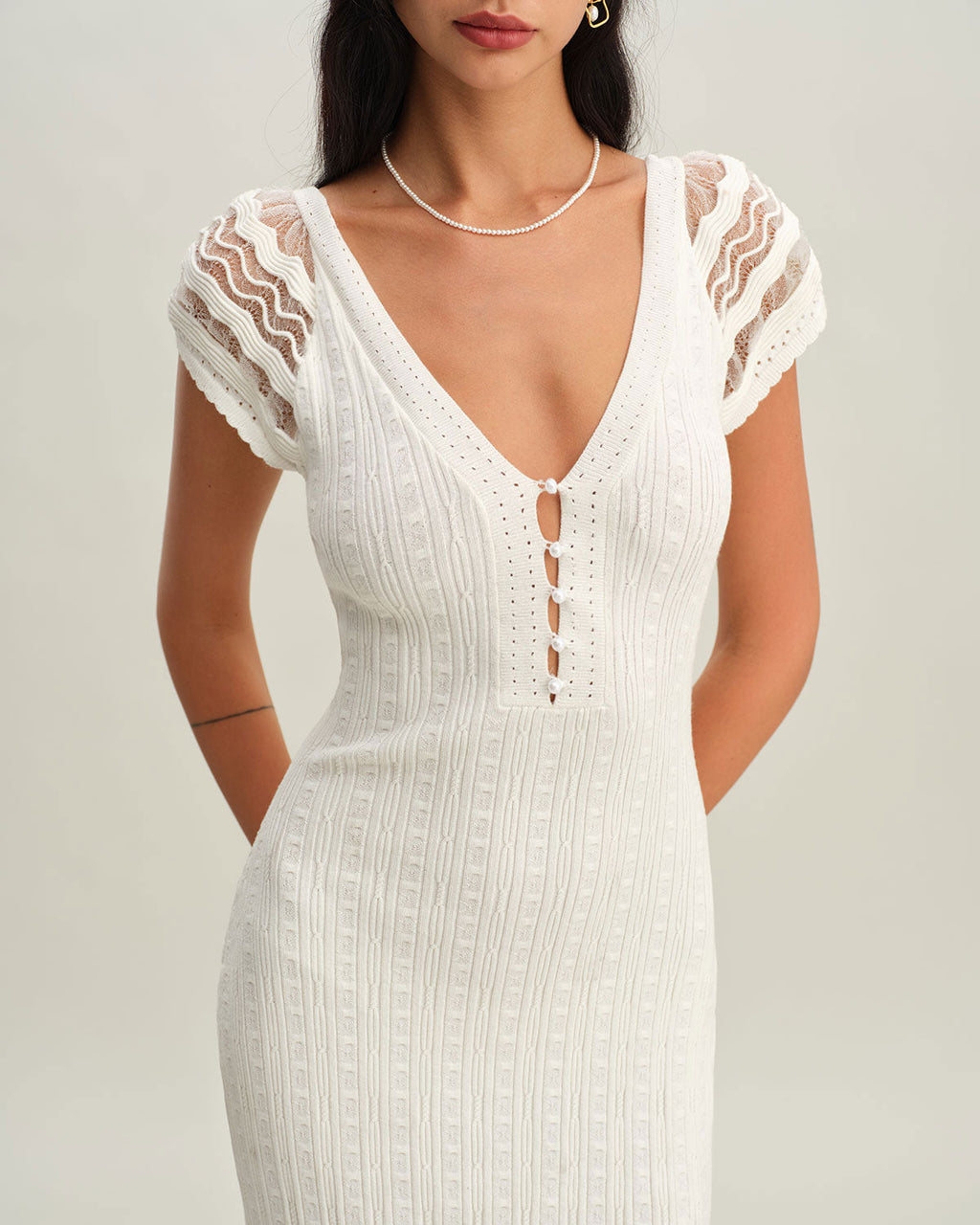White Crochet Knit Bodycon Dress