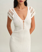 White Crochet Knit Bodycon Dress
