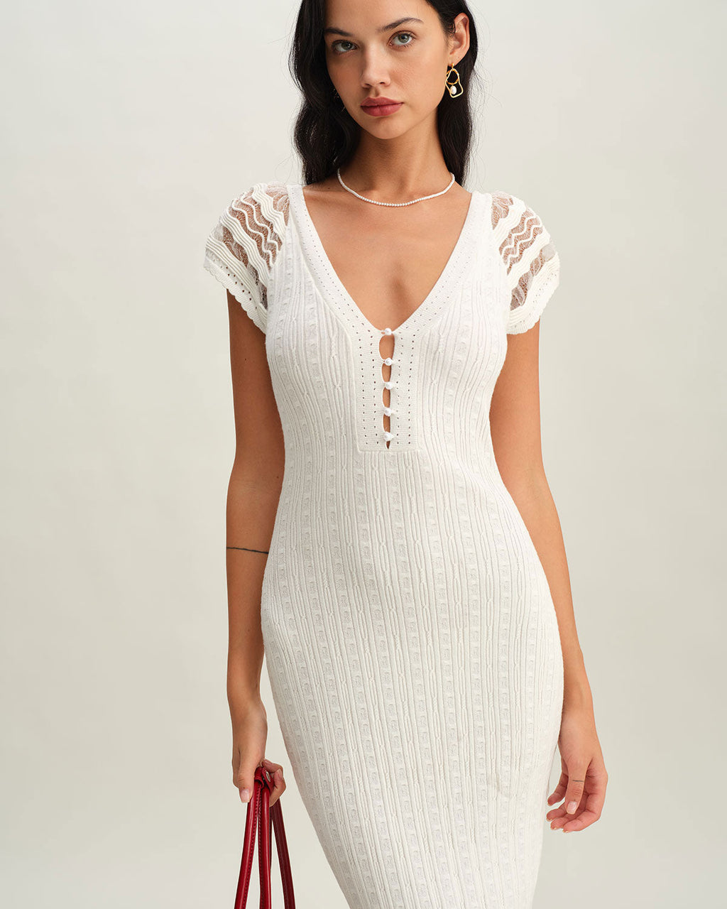 White Crochet Knit Bodycon Dress