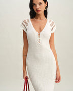 White Crochet Knit Bodycon Dress