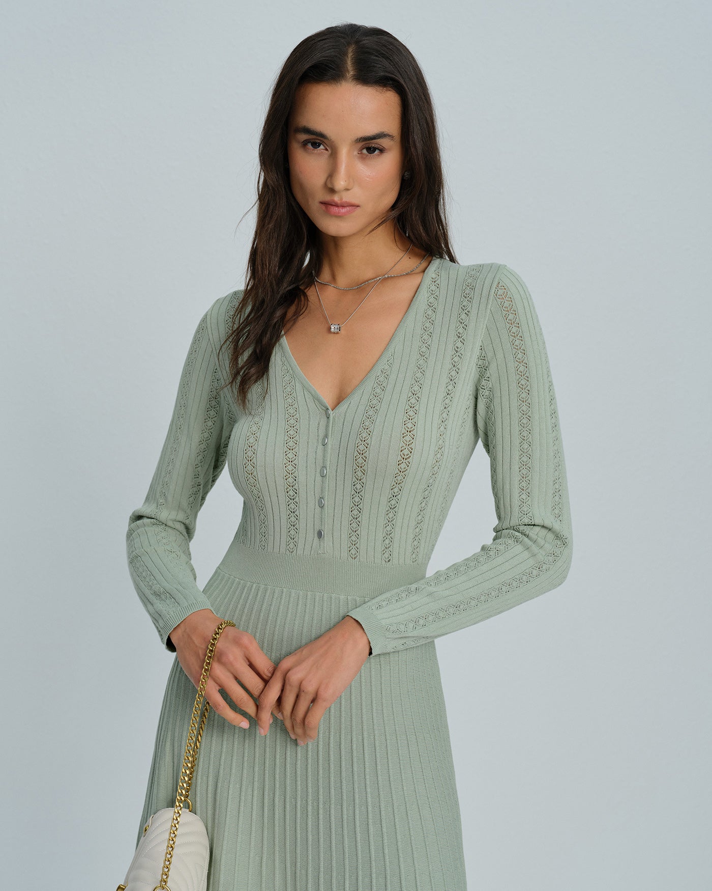 Emerald V-Neck Viscose Sweater Dress