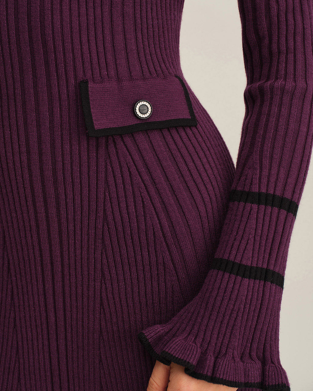 Purple Sweater Dress with Contrasting Bell Sleeves