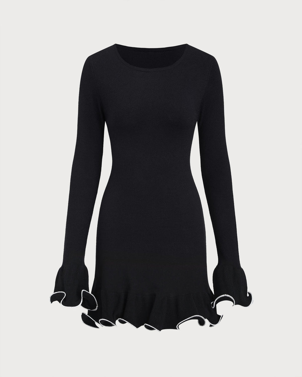 Mini Dress with Ruffled Black Ribbed Sweater Design