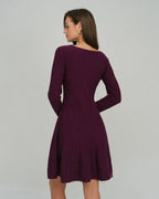 Purple A-Line Sweater Dress with Square Neck